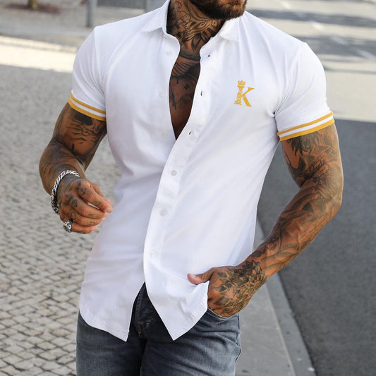 Men's Casual Printed Colour Slim Fit Short Sleeve Shirt