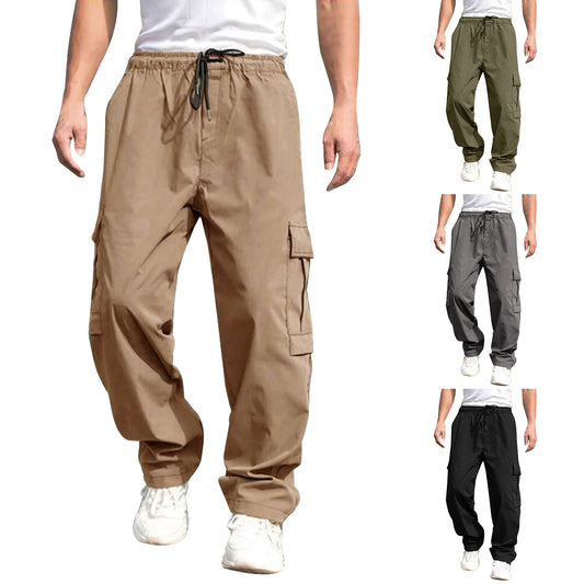 Men's Casual Drawstring Cargo Bottoms With Pockets