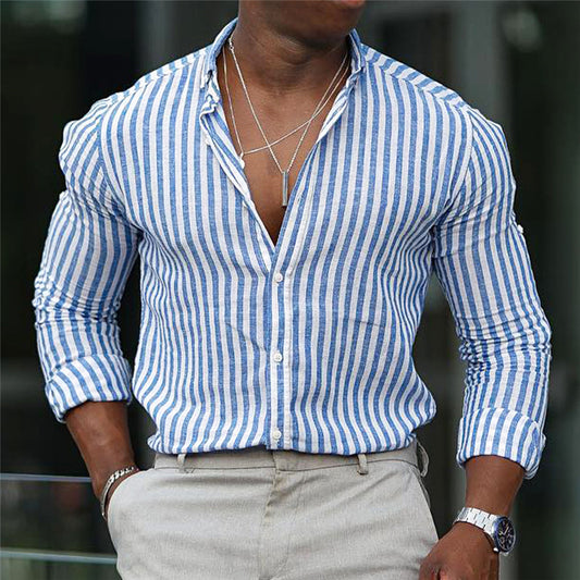 Men's 3D Printed Long Sleeve Casual Slim-fitting Lapel Plaid Shirt