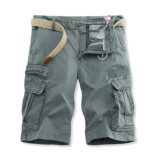 Men's Solid Colour Multi-pocket Washed Cotton Sports Shorts