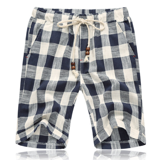 Men's Casual Cotton Mixed Colour Stripe Cropped Linen Shorts